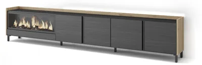 Produktbild von TV-Möbel Holzeffekt schwarz eiche 315x35x61cm Kamin mit Feuereffekt