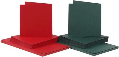 Productafbeelding van Famanu Kaarten en Enveloppen - Kaartformaat: 15x15 cm - Enveloppenformaat: 16x16 cm - Groen/Rood - 50 sets