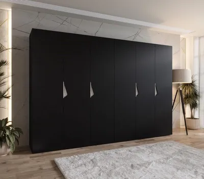 Obrázek produktu pro Elegantní šatní skříň 300 cm AMARIS 1 - černá / kašmírové úchyty
