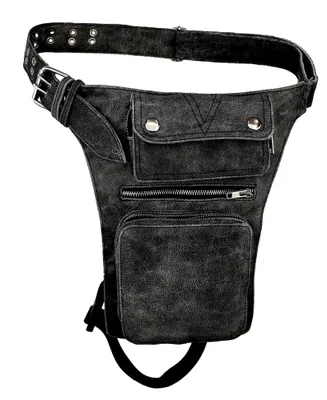 Produktbild von Beintasche für Motorrad, Echtes Leder, Biker Hüfttasche für Damen und Herren, Sportliche Taktische Beintasche, Gürteltasche für Werkzeuge, Grau für Motorrad und Outdoor