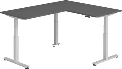 Produktbild von bümö Eckschreibtisch elektrisch höhenverstellbar L-Form - Gestell: Silber, Nachbildung: Graphit, Größe: Eckschreibtisch 160 x 200 cm