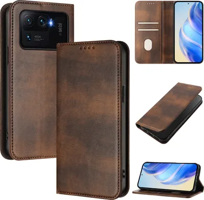 Obrázek produktu pro Pouzdro pro Xiaomi Mi 11 Ultra, vintage kožené pouzdro s RFID ochranou, přihrádkami na karty, stojánkem Hnědý