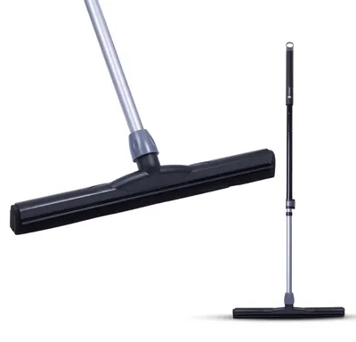 Productafbeelding van CLEANLY Vloertrekker met Steel Telescopisch 114-142 cm - Vloerwisser Badkamer - Watertrekker - Douchewisser - Dubbel EVA Foam - Breedte 43,5 cm - Zwart, Grijs
