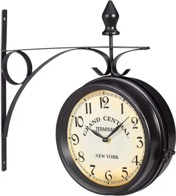 Immagine prodotto di Orologio da parete a doppia faccia, stile retrò, con batteria. Motivo: New York. Dimensioni: 35x35x10 cm. Orologio da parete vintage a doppia faccia, colore nero