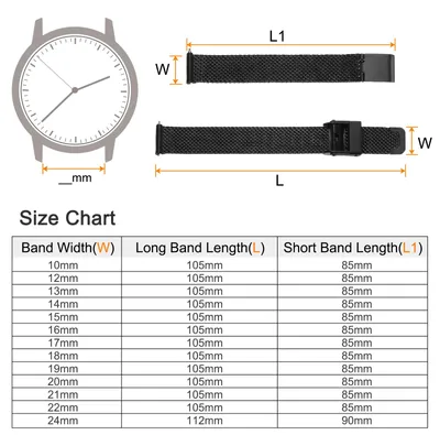 Produktbild von Uhrenarmband Mesh Edelstahl 13 mm Ersatz Metall Armband Edelstahlarmband mit Schnellverschluss Uhrenarmb?nder Ersatzband Verstellbarer Gš¹telschnalle fš¹r Damen Herren, Schwarz