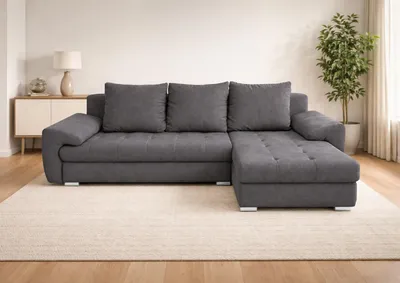 Produktbild von Ecksofa mit Schlaffunktion, ausziehbares Ecksofa VELUTO, Eckcouch mit Wellenfederung.