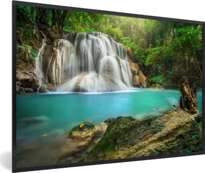 Produktbild von MuchoWow® Gerahmtes Poster Wald - Wasserfall - Natur 90x60 cm - Poster mit Schwarzem Bilderrahmen Wandposter Rahmen Foto Bilder - Fotorahmen - Foto-Plakat