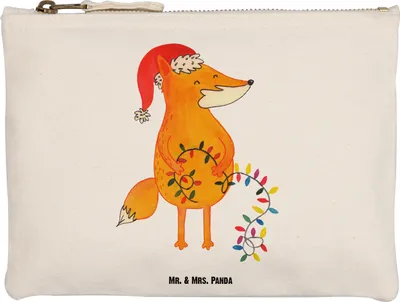Produktbild von Mr. & Mrs. Panda Kosmetiktasche Fuchs Weihnachten Größe M - Weiß - Geschenk, Heiligabend, Mäppchen, Weihnachtszeit, Etui, Weihnachtsmann, Winter, Kulturbeutel, Nikolaus