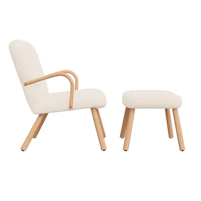 Produktbild von Skandinavischer Sessel, Bezug in Kaschmiroptik mit Fußstütze, Wohnzimmersessel, Lesesessel fürs Schlafzimmer, beige