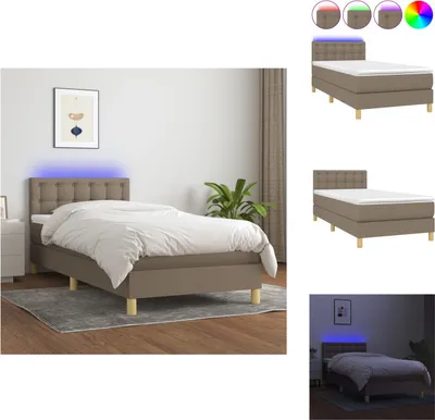 Produktbild von vidaXL Boxspringbett mit Matratze & LED Taupe 90x200 cm Stoff -  Betten & Bettgestelle