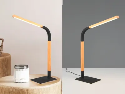Produktbild von LED Schreibtischleuchte Schwarz Holz 42cm