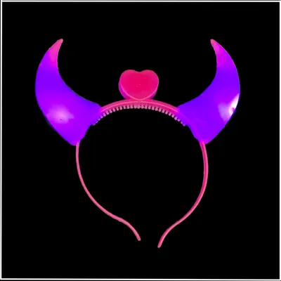 Produktbild von 1x LED Haarreif DEVIL in 3 Farben / leuchtend Teufels-Hörner mit Herz Party / Junggesellinnen Abschied / Halloween / Volksfest / Kinder-Geburtstag / Konzert / Herz / Teufelchen / Engel (pink)