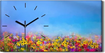 Produktbild von Wandbild Leinwand Bilder mit Uhr Geräuschlos 60x30 Gemälde Blume wiese Himmel - schwarze Hände