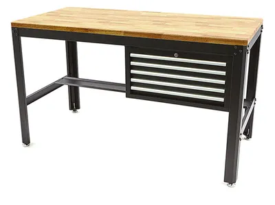 Obrázok produktu pre Profesionálny kovový pracovný stôl s 5 zásuvkami a drevenou pracovnou doskou, 155cm