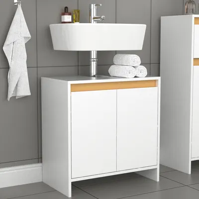 Produktbild von VCM Holz Waschbeckenunterschrank | Badschrank | Maße: H. 60 x B. 58 x T. 33 cm | 2 große Drehtüren ohne Griffe - Malira