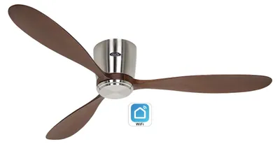Obrázok produktu pre Energeticky úsporný stropný ventilátor s diaľkovým ovládaním Eco Plano Wood WiFi brúsený chróm / orech