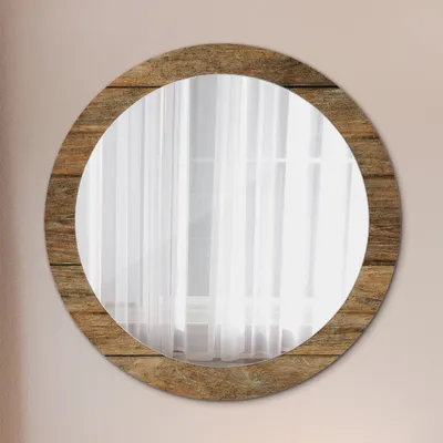 Produktbild von Runder Spiegel mit Modernem Aufdruck - Dekospiegel Wandmontage -Alt Holz- Ø80cm