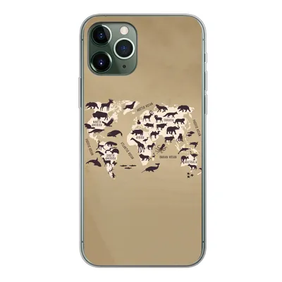 Produktbild von MuchoWow® Handyhülle Schutzhülle Hülle für iPhone 11 Pro Weltkarte - Tiere - Braun Silikon Softcase Handy Hülle - Handy