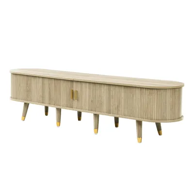 Produktbild von Merax TV-Schrank mit Rattan-Schiebetür,Lowboard Landhausstil mit Walnussoptik, 175 x 38 x 45 cm, goldene Akzente, Naturbelassen