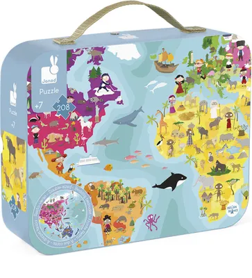 Produktbild von Janod Puzzle - Welt doppelseitig - Lernspielzeug 208 Teile