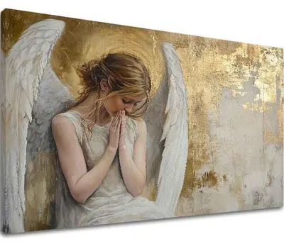 Immagine prodotto di Dipinti di angeli Camera d'oro | rifinito a mano dall'artista - 100x150 cm, Immagine generata dall'IA