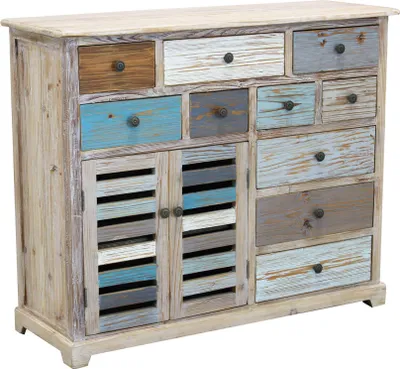Immagine prodotto di Milani Home - madia credenza in legno riciclato multicolor, stile vintage, per soggiorno e sala da pranzo