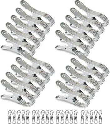 Produktbild von Famanu Strandhandtuchclips 20 Stück - Rostfreies Edelstahl, windbeständig, 12 cm
