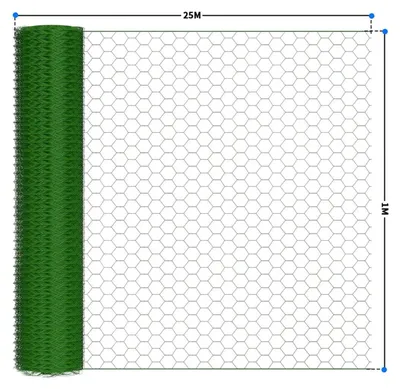Produktbild von Drahtzaun - Maschendrahtzaun auf Rolle - PVC-beschichtetes Sechseckgeflecht - 100 cm x 25 m - Grün - Für Hühnerausläufe und Baumschutz
