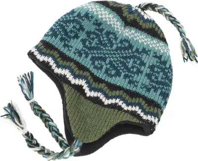 Produktbild von Wollmütze mit Ohrenklappen, Norwegermütze, Wintermütze - Blau/olivgrün, Uni, Mehrfarbig, Wolle, Mützen, Hüte