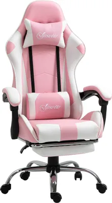 Produktbild von Vinsetto Gamingstuhl Computerstuhl Ergonomischer Bürostuhl mit Kopfstütze Lendenkissen höhenverstellbar 360°drehbar Rosa+Weiß