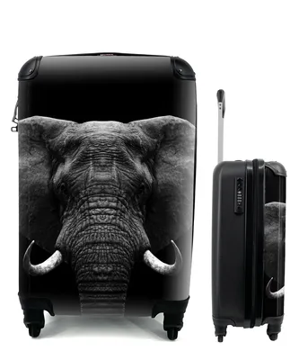 Produktbild von MuchoWow® Koffer Handgepäck Trolley Rollkoffer Kleine Reisekoffer mit 4 Rollen - Tiere - Elefant - Porträt - Schwarz - Weiß - Cabin Size < 55x40x23 cm & 55x40x20 cm - Fotokoffer - Kabinenkoffer - Boardgepäck - Reise-Box - Reisekoffer - Reisegepäck - Koffer mit Bild - Trolley für Kinder