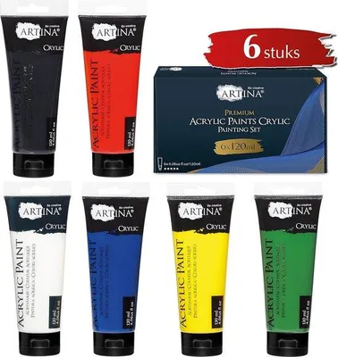 Image de Set de peintures acryliques - Peinture pour artistes - 6 x 120 ml - Très pigmentées - Des couleurs éclatantes