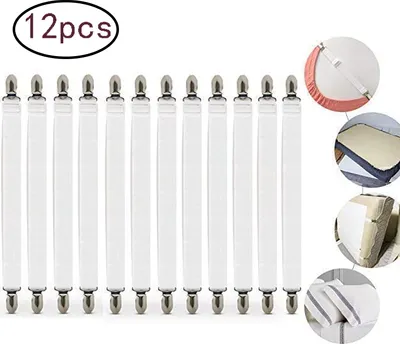 Produktbild von Bettlakenspanner 12 Stück Weiß Elastisch Verstellbar Mit Metallclips Für Matratzen und Bügelbrett