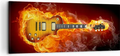 Produktbild von Bild auf Leinwand - Leinwandbild - Feuer Gitarre Instrument - 100x40cm - Wand Bild - Wanddeko - Leinwanddruck - Bilder - Kunstdruck - Wanddekoration - Leinwand bilder - Wandkunst - AB100x40-0197