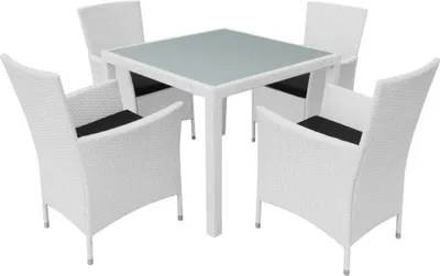 Produktbild von vidaXL 5-tlg. Garten-Essgruppe Poly Rattan Cremeweiß