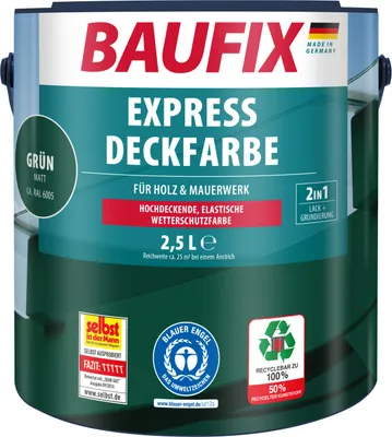 Produktbild von BAUFIX Express Deckfarbe grün matt, 2.5 Liter, Wetterschutzfarbe
