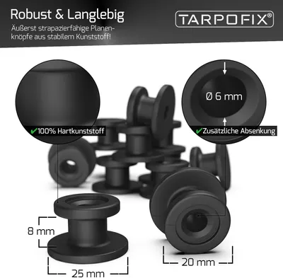 Immagine prodotto di Bottoni per teloni Tarpofix® bottoni rotondi (20 pz.) - Ganci per reti in plastica dura - Ganci per teloni e reti per rimorchi - Ganci per teloni rotondi
