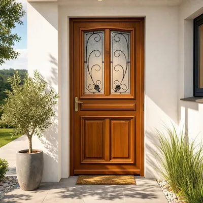 Immagine prodotto di Porta d'ingresso in legno con vetrata Mathis, H.200 x L.90 cm, lato con pannello dritto, GD MENUISERIES