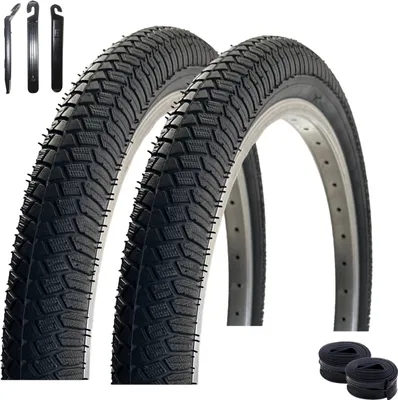 Immagine prodotto di 2 pneumatici per bicicletta VEE Rubber V186 20" neri 50-406 (20 x 1,95) + 2 camere d'aria AV compatibili incl. leva per pneumatici