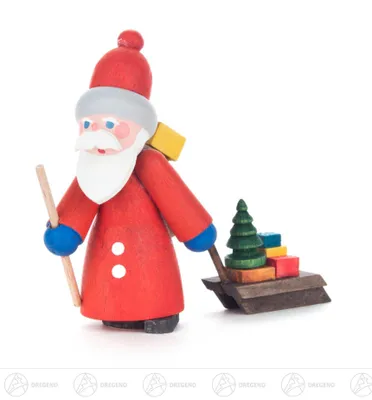 Produktbild von Weihnachtliche Miniatur Weihnachtsmann mit Schlitten  Breite x Höhe x Tiefe 4,5 cmx6,5 cmx2,5 cm NEU