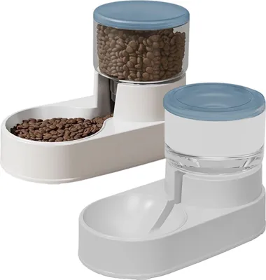 Produktbild von Automatischer Futter- und Wasserspender für Katzen und Hunde, ideal für präzises und bequemes Füttern, Futter- und Trinkautomat mit 2,0 l Fassungsvermögen x 2, Blau