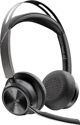 Produktbild von Poly Voyager Focus 2-M – kabellose Bluetooth-Kopfhörer mit aktiver Geräuschunterdrückung, ausfahrbarem Mikrofon und Ladestation