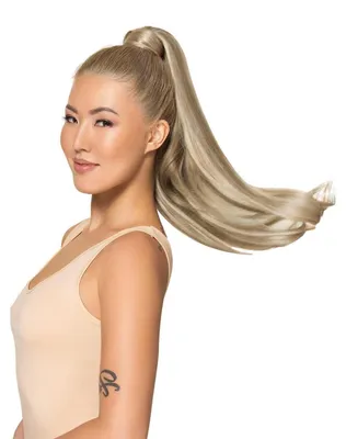 Obrázek produktu pro Doplňkový vlasový pramen "koňský ocas", délka 45 cm, váha 80 g, barva: popelavě hnědá s blond tónem, vyrobeno z pravých vlasů, s klipsy pro snadné zapínání