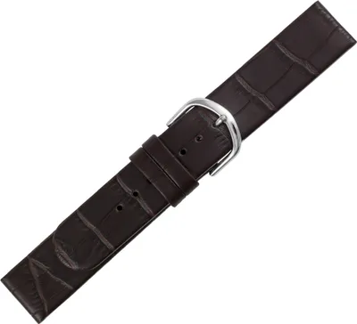Produktbild von Minott > Uhrenarmband braun flaches Leder Krokoprägung > gleichlaufend, Stegbreite:16mm, Schließe:Silbern