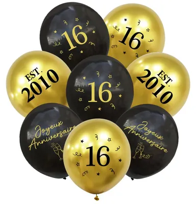 Imagen del producto de Decoración con globos para cumpleaños número 16, 24 unidades, en colores y dorado, ideal para celebraciones