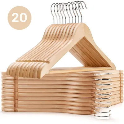 Produktbild von Kleiderbügel Holz 20er Set – Premium Holzbügel aus Massivholz mit Hosensteg, Kerben & 360° Haken für Anzüge, Hemden & Jacken