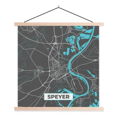 Produktbild von MuchoWow® Textilposter Stadtplan - Deutschland - Blau - Speyer - Karte 60x60 cm mit holzfarbenen Rahmen - Wanddekoration