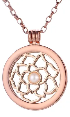 Produktbild von Morella Damen Halskette roségold 70 cm Edelstahl mit Amulett und Coin 33 mm Lotusblume in Schmuckbeutel