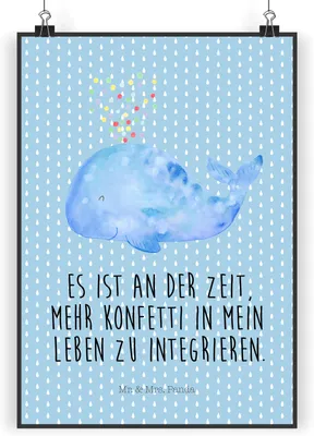 Produktbild von Mr. & Mrs. Panda Bild Wal Konfetti DIN A5 - Blau Pastell - Geschenk, drucke, Motivation, Abnehmen, Trennung, wanddeko, Kunstdruck, Wandbild, Meer, Geburtstag, wandkunst