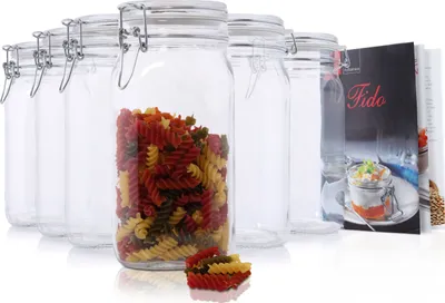 Produktbild von 6er Set Einmachglas Bügelverschluss Original Fido 1,5L Vorratsgläser incl. Bormioli Rezeptheft